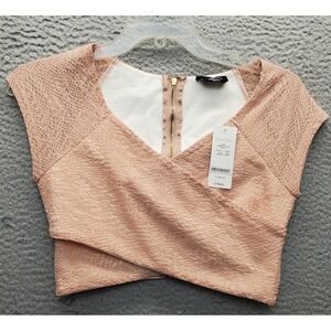 Bebe Cropped Wrap Top Womens XS Pink Textured Soft Sleeveless Stretchy Back Zip